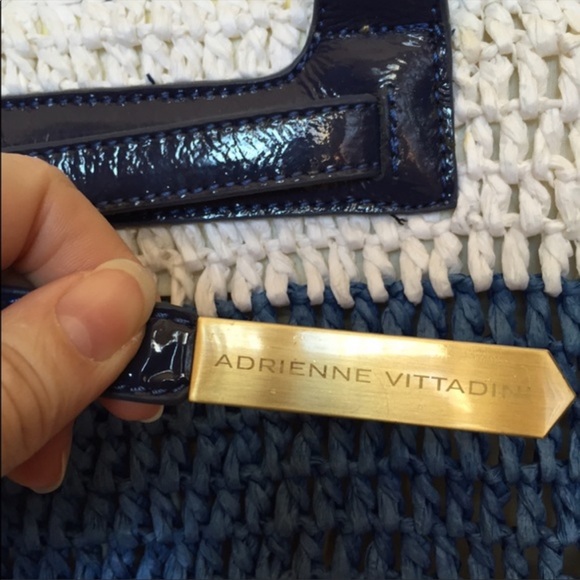 Adrienne Vittadini Nautical Black White Straw Summer Tote Bag - Picture 10 of 16